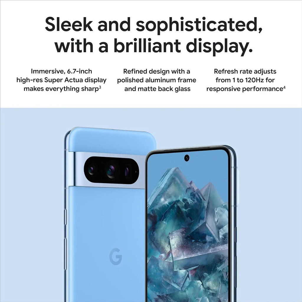 Google Pixel 8 Pro, Google Tensor G3, 6.7, 50 MP and 48 MP, OLED 120Hz, IP68/water resistant, 5050 mAh, 5G