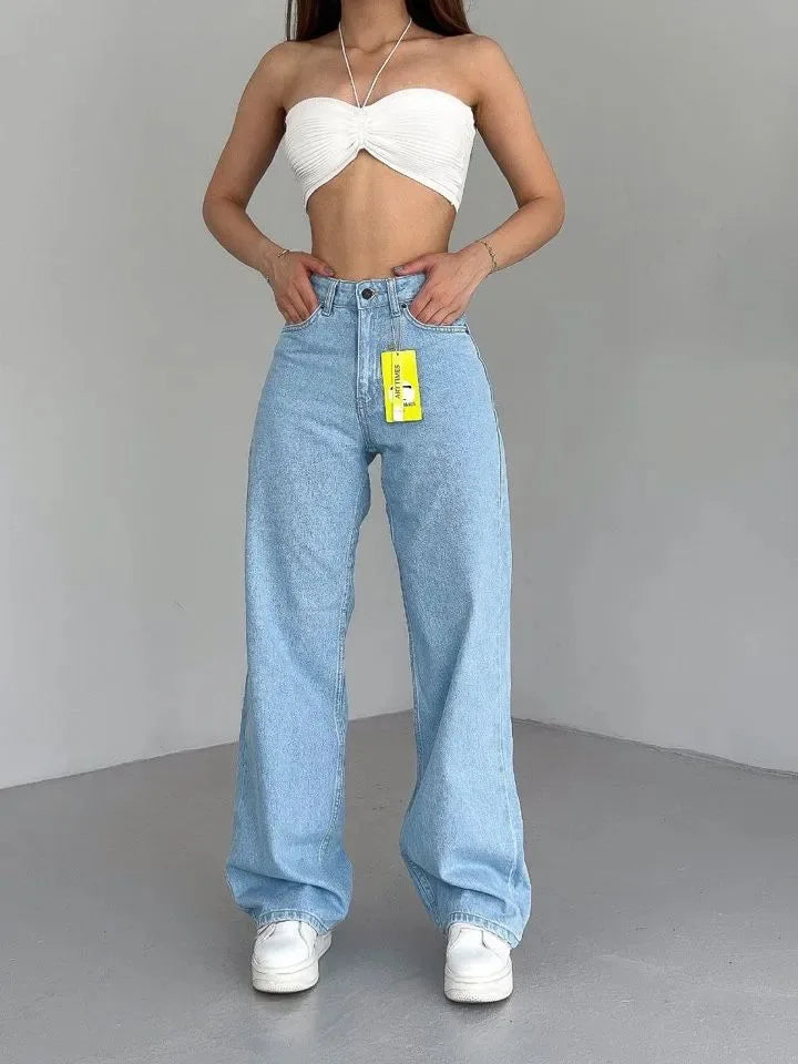 High Waist Straight Leg Jeans plus Size Fashionable Spring Autumn Long Pants Comfortable Casual Russian Cross-Border Style