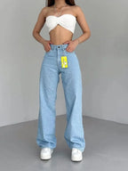High Waist Straight Leg Jeans plus Size Fashionable Spring Autumn Long Pants Comfortable Casual Russian Cross-Border Style
