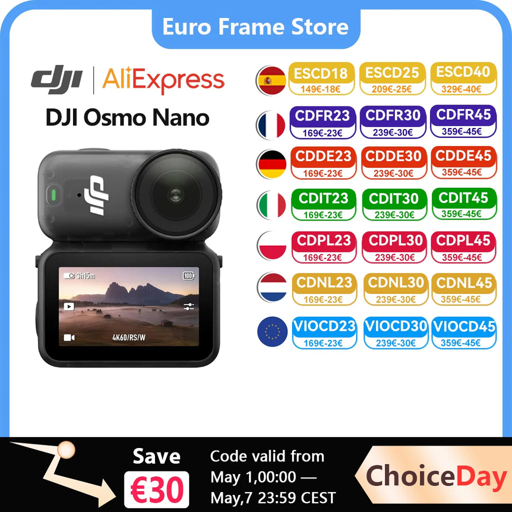 DJI Osmo Nano Bundle Standard 128G / 64GB small Camera Vlog 4K/60fps & 60° Wide FOV All-New 1/1.3 "sense Dual DJI Microphones
