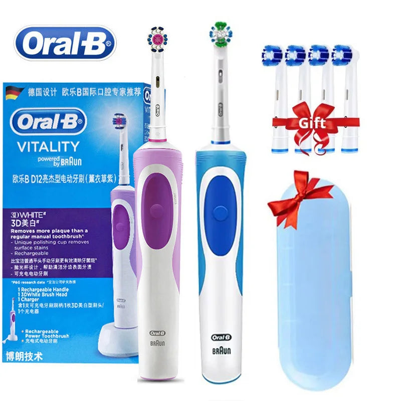 Oral B Electric Toothbrush 2D Rotary Vibration Clean Charging Tooth Brush Cross Action Bristle Oral Care 4 Gift Brush Heads Free