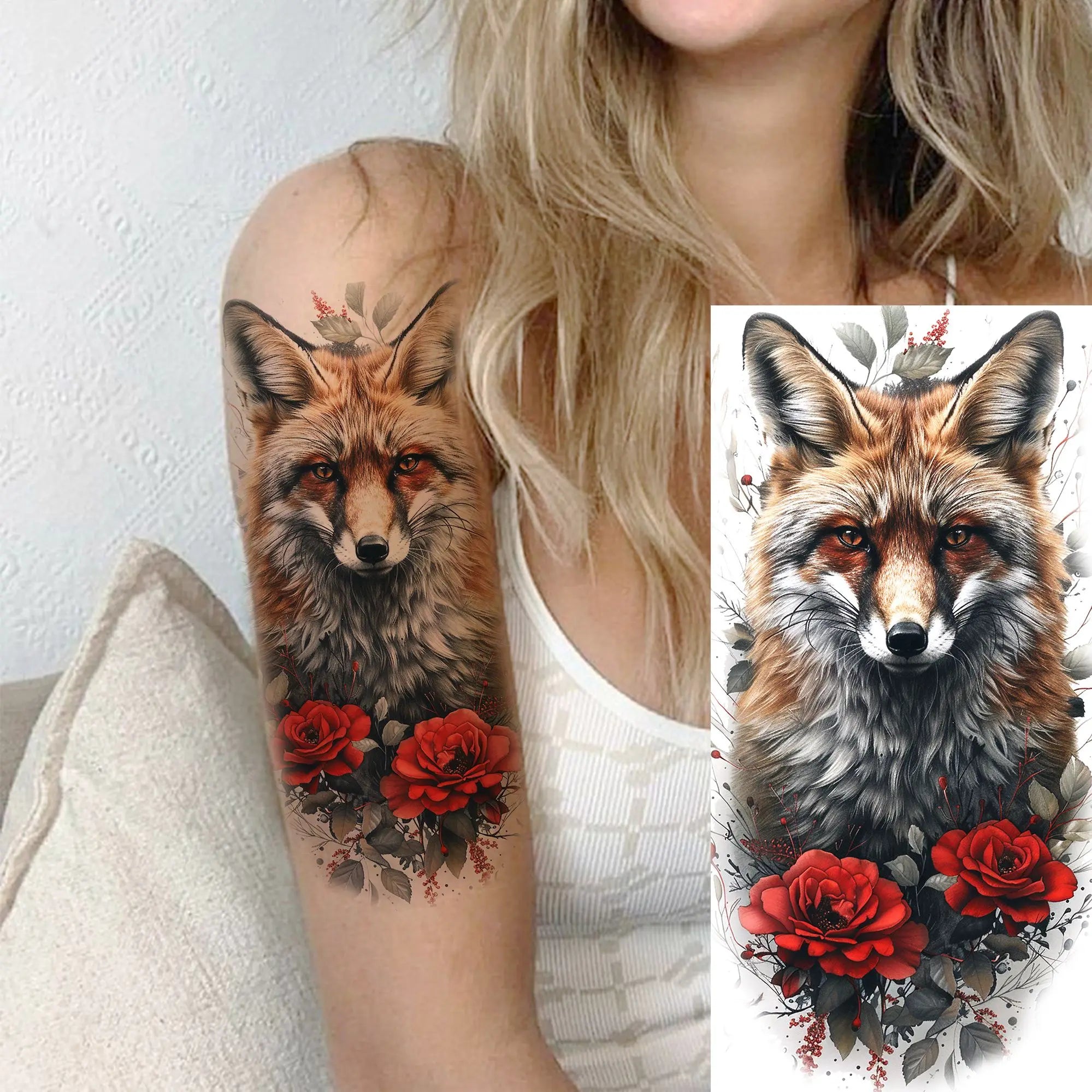 1 Sheet Unique Watercolr Lion Tiger Animals Temporary Tattoos Long Lasting Waterproof Fox Owl Fake Tattoo Sticker Body Art Tatoo