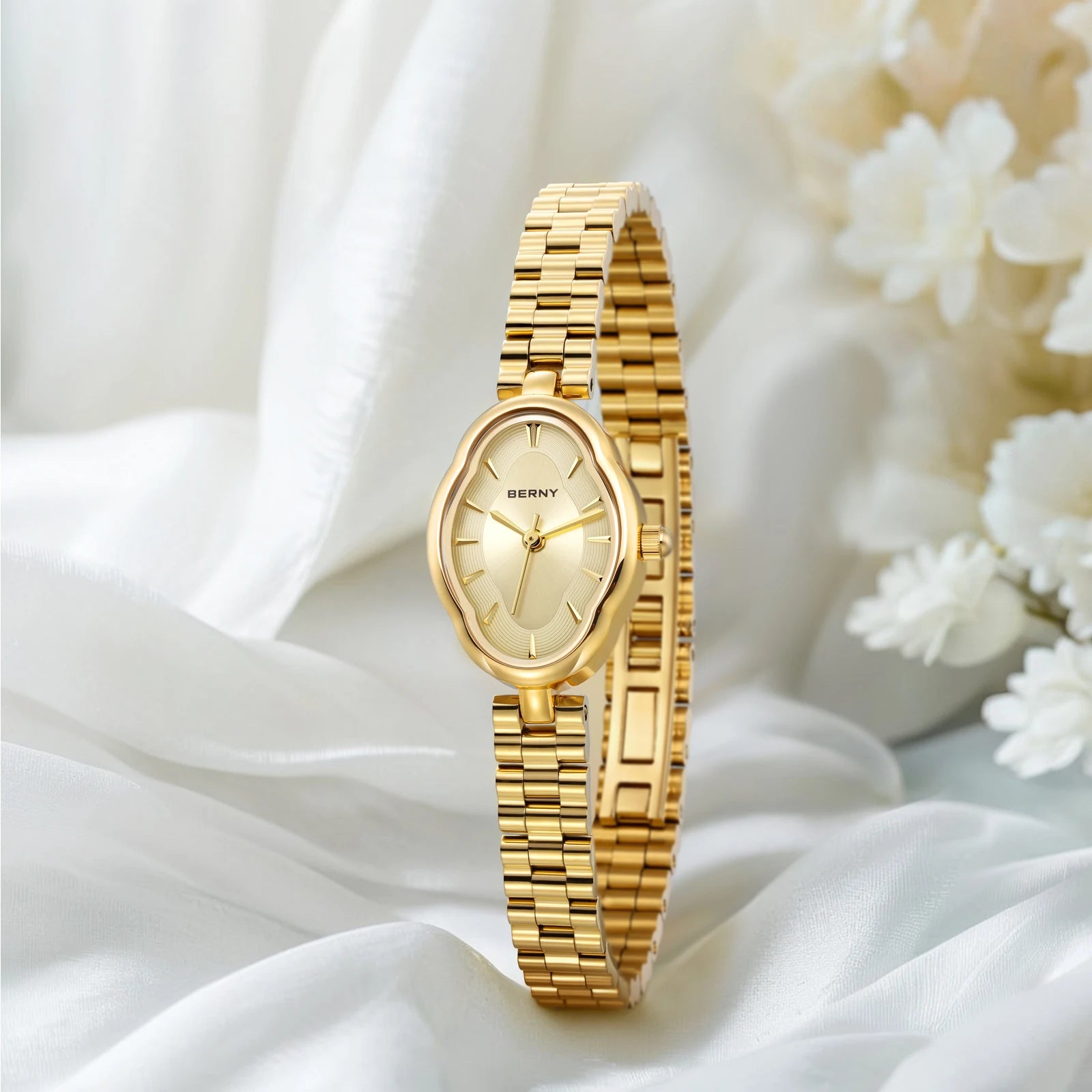 BERNY Gold Watch for Women Ladies Wristwatch Gold Quartz Jewelry Bracelet Set Minimalist Watch Multicolor Small Ladies Watches
