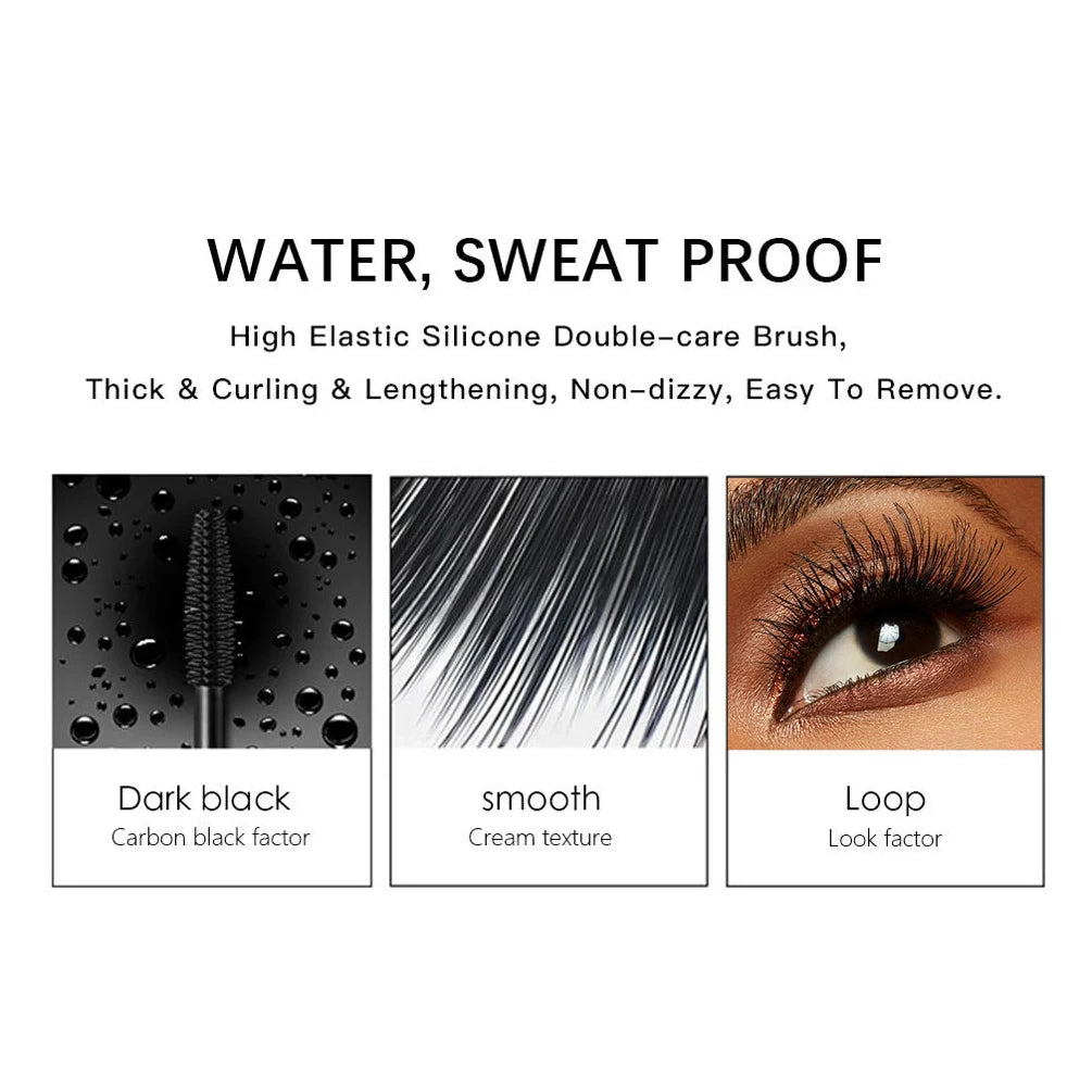 QIBEST 4D Black Mascara Waterproof Lengthening Curling Eye Lashes Rimel Mascara Silk Fiber Women Mascara Extra Volume 5g Makeup
