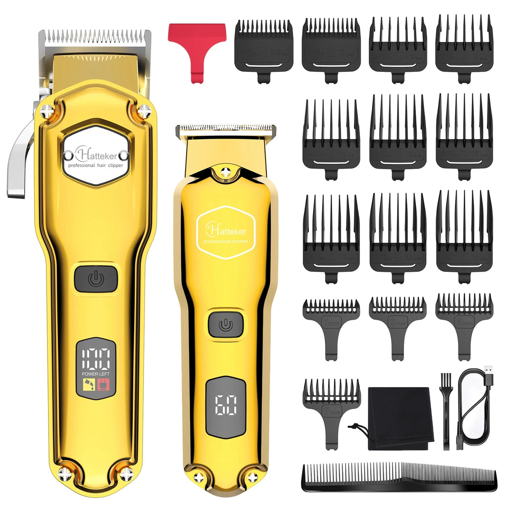 HATTEKER Professional Hair Clipper for Men Cordless Metal Barber Clipper and Trimmer Set Clipper for Hair Cutting Kit