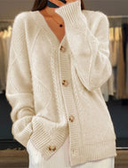 autumn and winter new solid color long sleeved V-neck knitted cardigan with breasted jacquard women's sweater