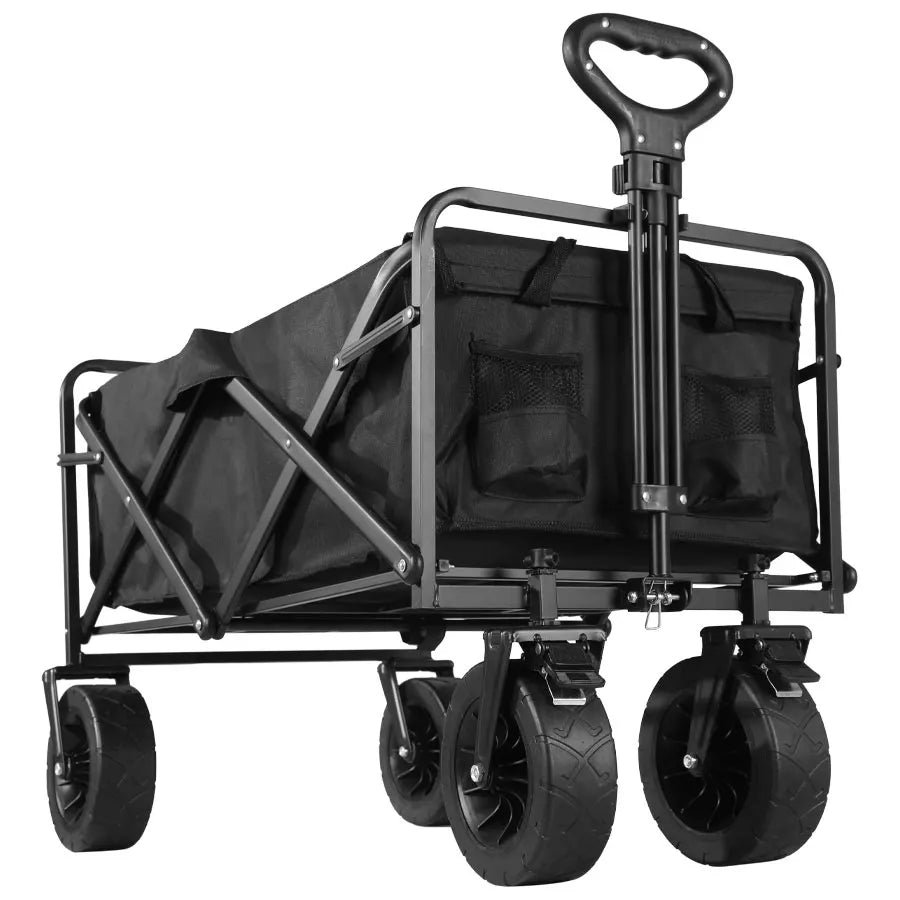 Large Weight Capacity Heavy Duty Wagon Cart Folding Wagon for Outdoor Garden Beach wagon Camping Equipment with Cup Holders Main image