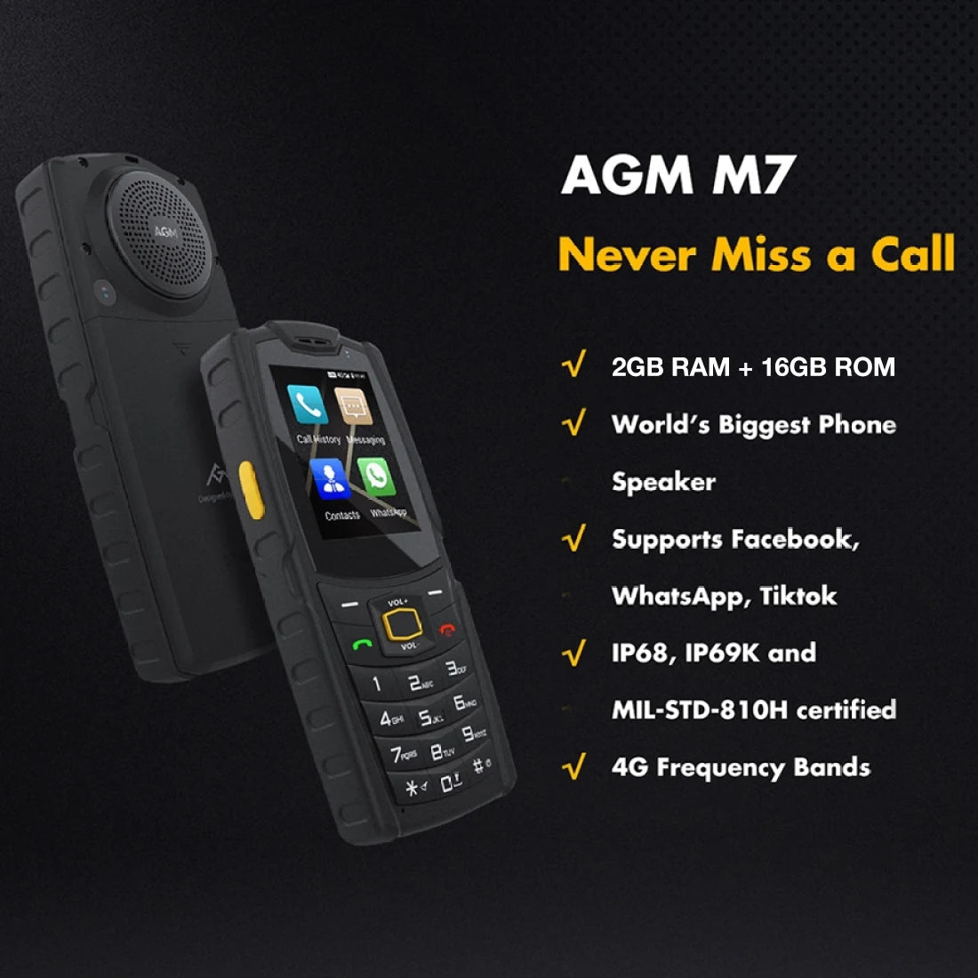 AGM M7 2+16G Volte Android Feature Phone Waterproof Touch Screen 2500mAh Cellphone with English Russian Keyboard