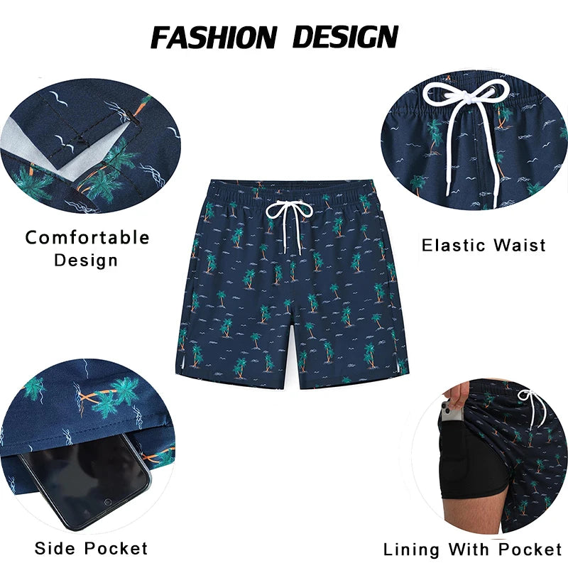 ESCATCH Summer 2026 New Fashion Polyester Swimming Shorts Men Gym Board Quickly Dry Elastic Waist Traje De Baño Beach Pants