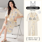 SUKAE Midi Nightdress M-5XL V-neck Bra Padded Botton Sleepshirt Plus Size Cotton Nightgowns Summer Women Short Sleeves Nightgown