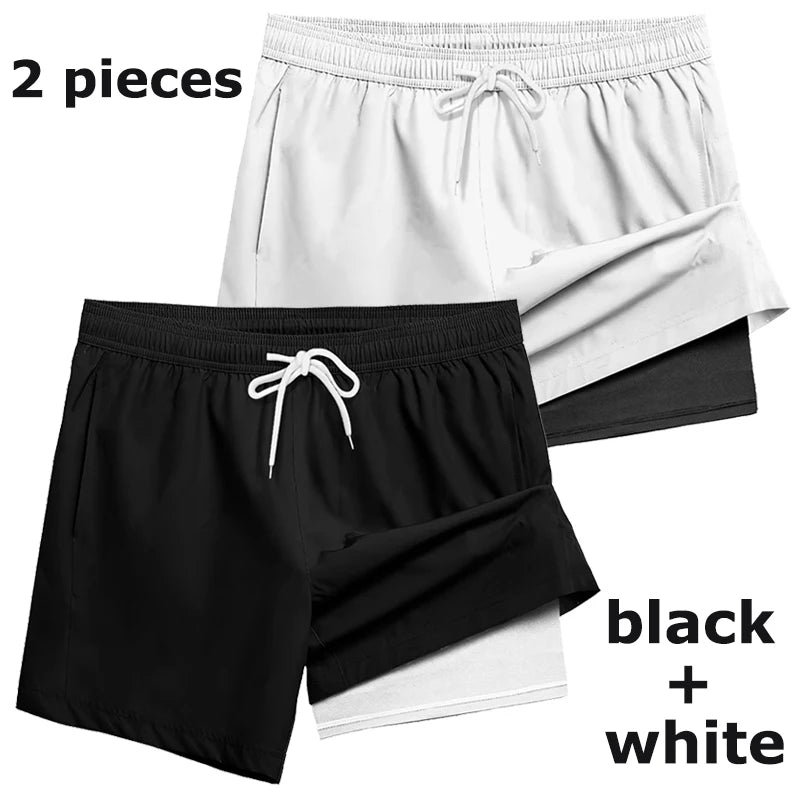 Mens Swim Trunks with Compression Liner Phone Pocket Summer Quick Dry Board Shorts Beach Shorts Swimwear Swimsuit Bathing Suits