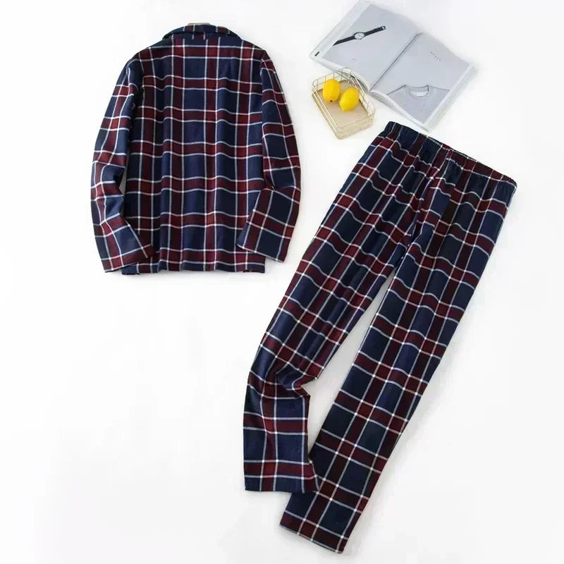 Men's Home Suits Long-sleeved Trousers Suits for Autumn and Winter Pijamas for Men Flannel Plaid Design Pajamas for Men
