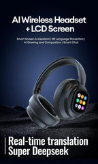 AI LCD Touch Screen Shock Bass Headsets HIFI Sound Wireless Bluetooth Headphones ANC Noise Reduction Gamer Earphones With Mic