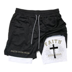 Print 2 in 1 Running Workout Shorts for Men Christian Gym Athletic Performance Shorts with Phone Pocket Towel Loop Activewear