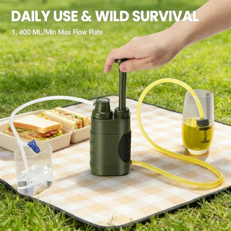 3-Stage Outdoor Water Filtration Pump Portable 0.01 Micron Purifier Emergency Survival Tool for Camping Hiking Trip Main image