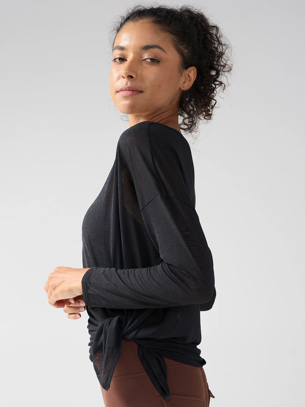 Fashion Women's Breathable Loose Quick Drying Long Sleeve Yoga Shirts Slimming Side Slits Leisure Running Fitness Cycling Tops