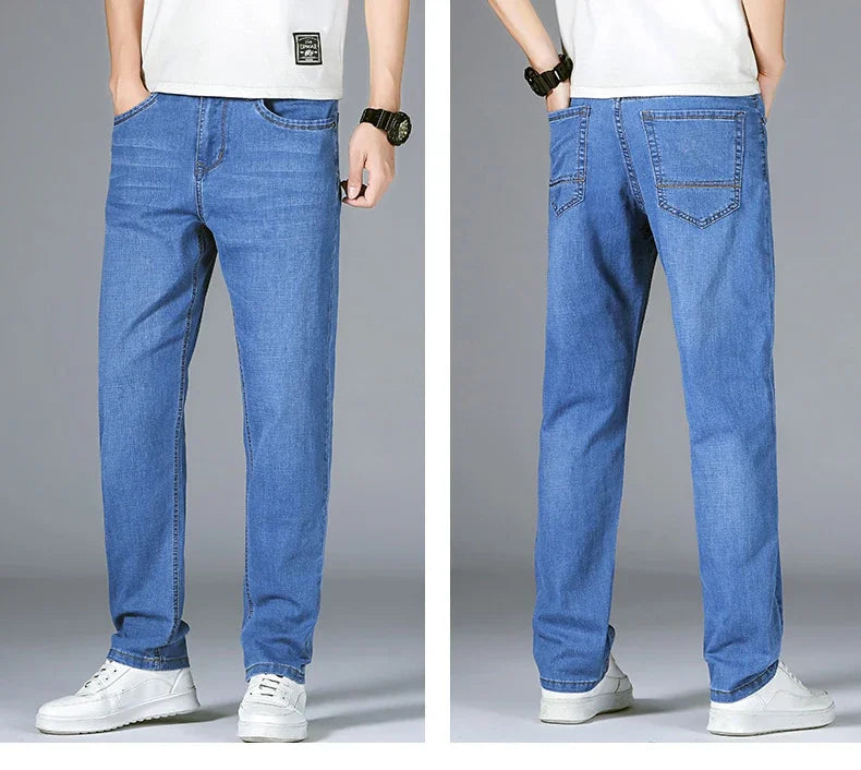 Man Pants Office Business Jeans Men Classic Blue Black Cotton Stretch Straight Denim Pants Male Brand Trousers