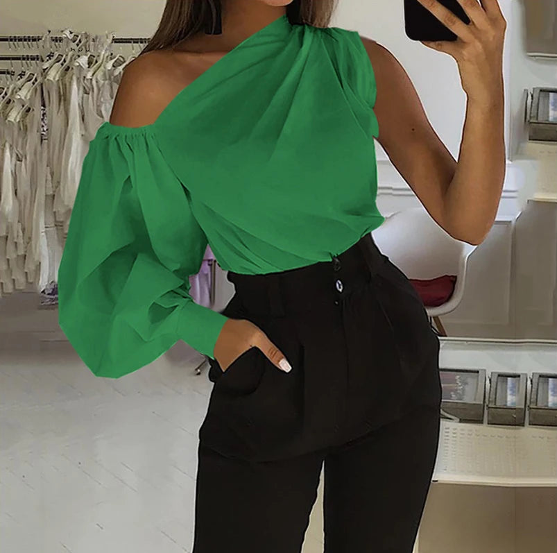 Sexy Off Shoulder Women Shirts Summer Lantern Sleeve Blouse Casual Loose Solid Tops Lady Elegant Blusas Femme Streetwear Shirt