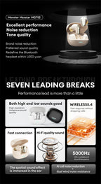 Monster MQT52 Wireless Bluetooth 5.4 Earphones Long Battery Life Gaming Headphones Dual Mode HIFI Stereo Sound Headset With Mic