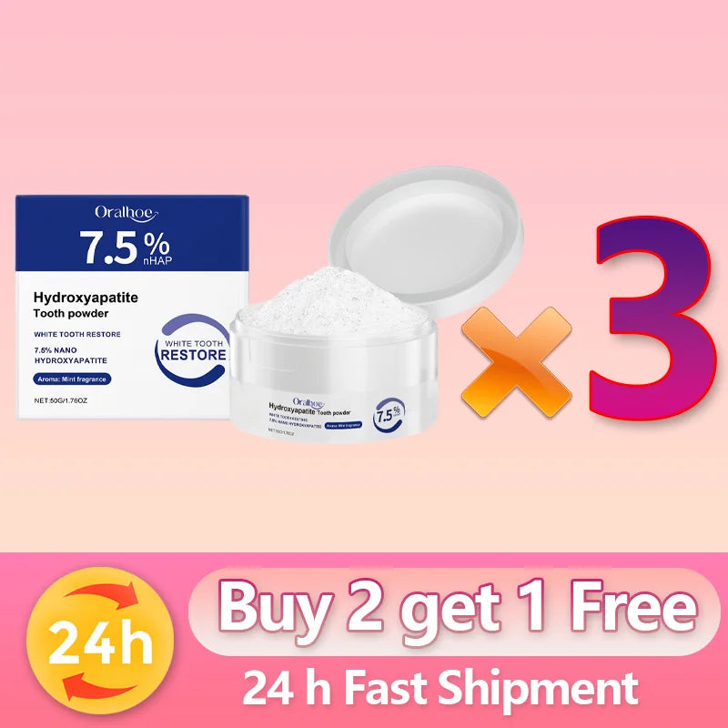 Oral Care Deep Cleaning Whitening Tooth Powder with 7.5% Hydroxyapatite - Remineralizing Cool Mint Enamel Repair Fresh Breath