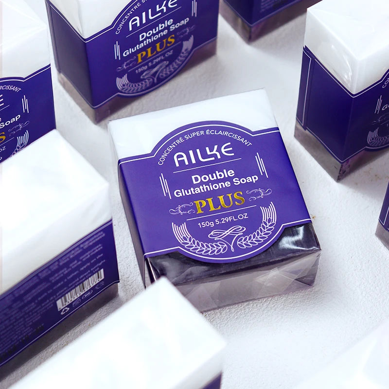 AILKE Double Glutathione PLUS Whitening Soap Bar, Reduce Dark Spots, Deep Clean Skin, Natural Lavender Scented for Face & Body
