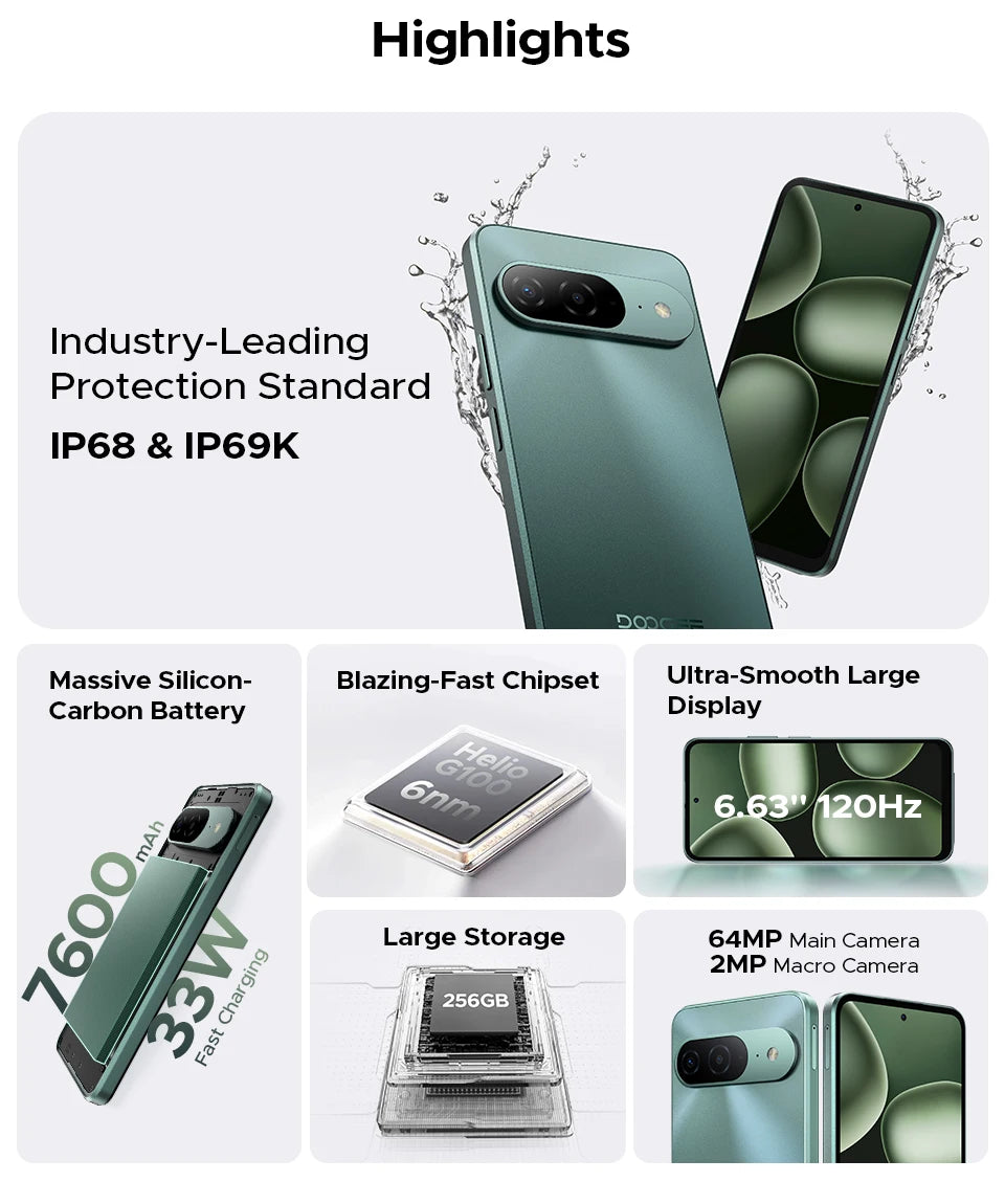 World Premiere DOOGEE B10 Smartphone 7600mAh Battery 6GB 256GB 6.6'' Display 64MP AI Camera Gemini AI Android 16 Mobile Phone