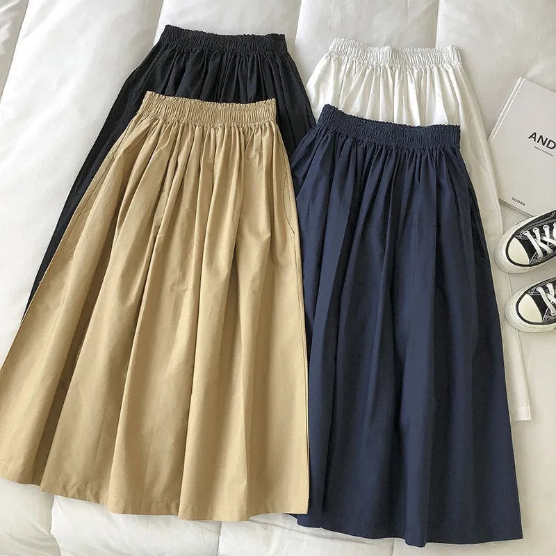 Women Black skirt midi High waist korean style Pleated a line Vintage Clothing 2026 new Summer Casual Fashion Ladies Work Wear Main image