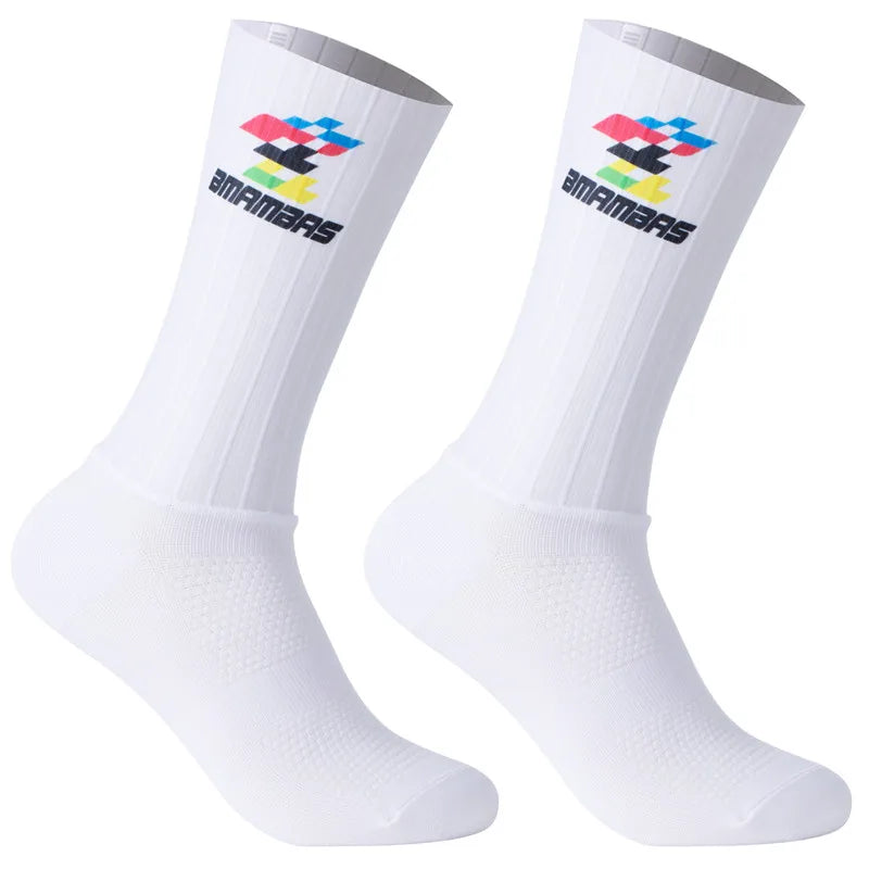 2026 New Anti Slip Silicone Summer Aero Socks Whiteline Cycling Socks Men Bicycle Sport Running Bike Socks Calcetines
