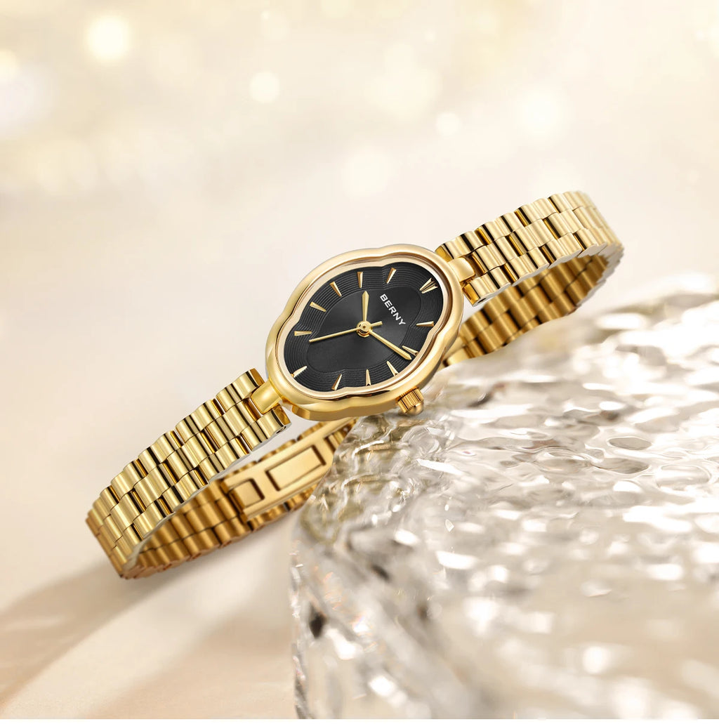 BERNY Gold Watch for Women Ladies Wristwatch Gold Quartz Jewelry Bracelet Set Minimalist Watch Multicolor Small Ladies Watches