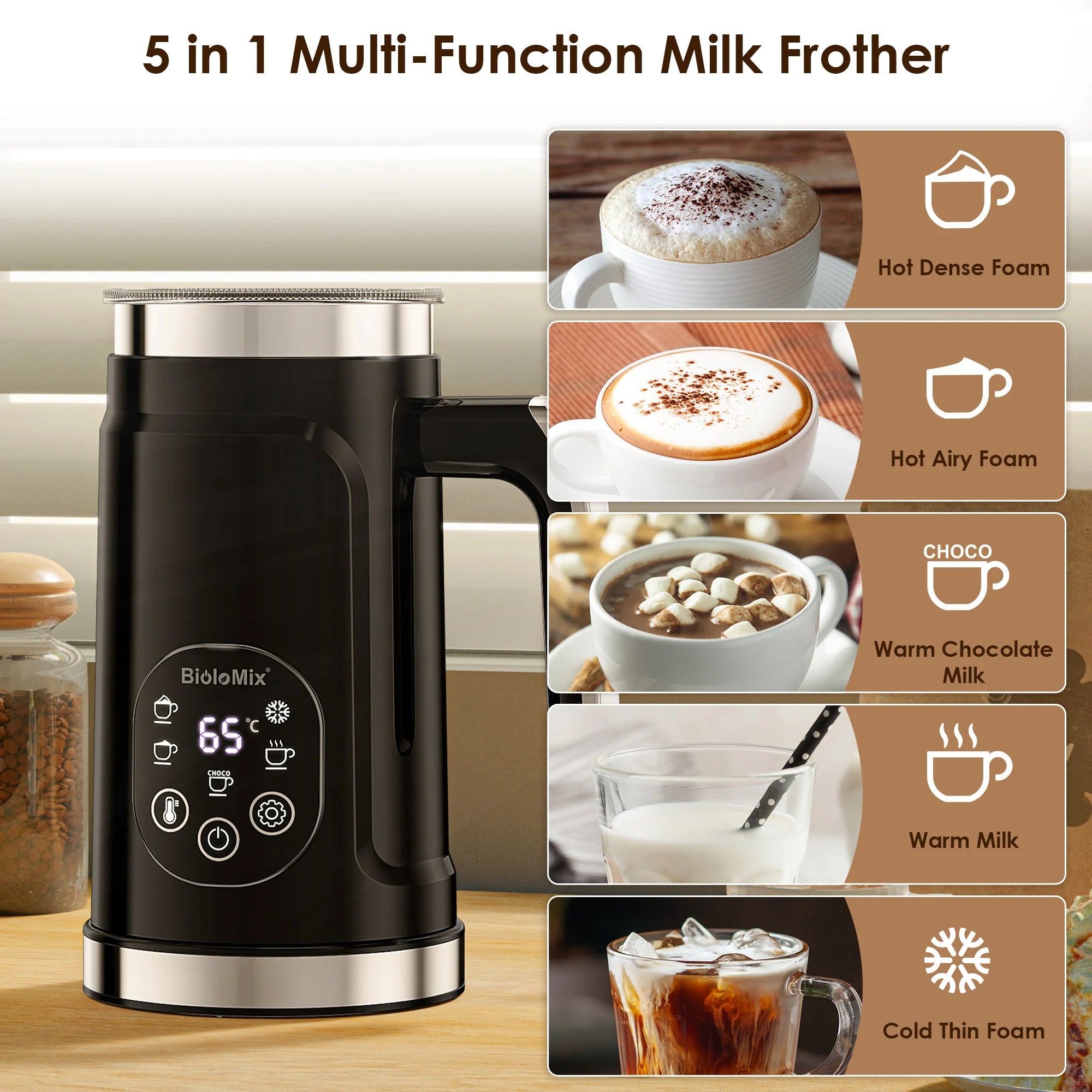 BioloMix 5-in-1 Smart Milk Frother w/LED Touch Display, Style Foam for Coffee & Lattes,Hot And Cold Foam Maker Secondary image