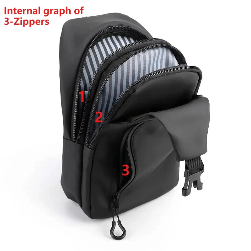 Men Bag Fashion New Solid Color Men Chest Bag Outdoor Casual Fashion One Shoulder Crossbody Bag Nylon USB Charging Shoulder Bags