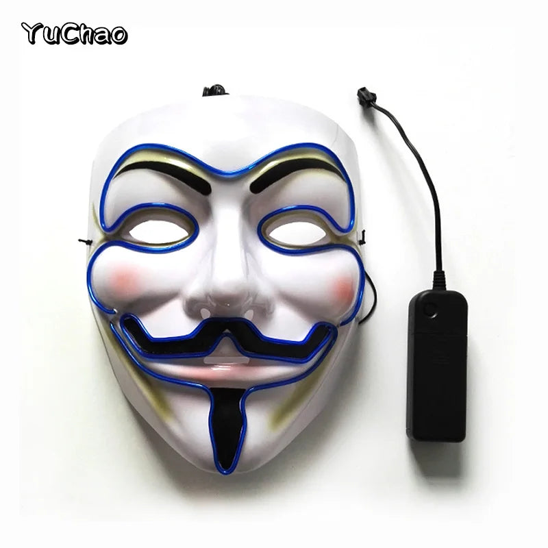 V For Vendetta Mask Cosplay Guy Fawkes Hacker Glowing Mask For Halloween Carnival  Decor Props