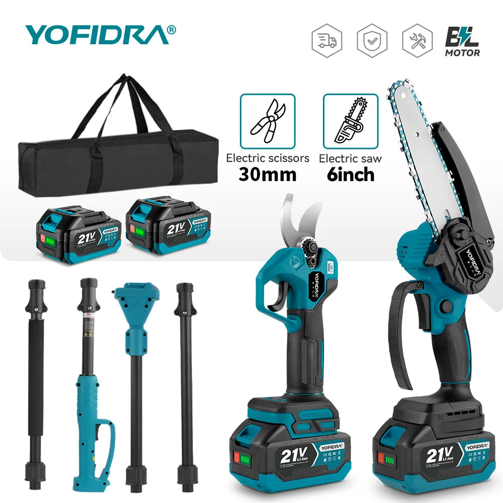 YOFIDRA Brushless Telescoping Pole Electric Chainsaw High Scalable 30MM Pruner Shear Scissor Garden Tool For Makita Battery Pin