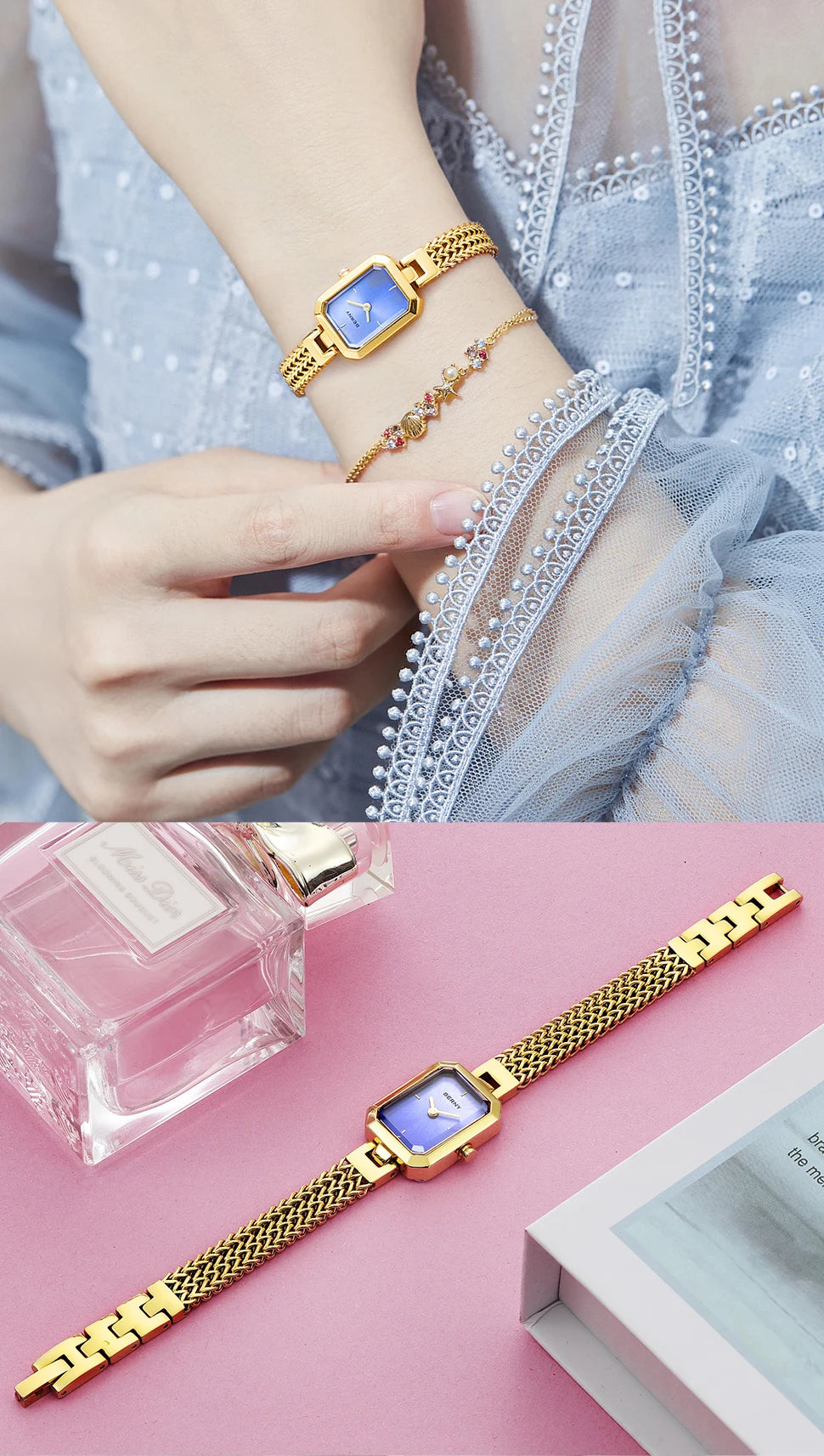BERNY Square Women Wristwatch Luxury Fashion Quartz watches Minimalist Rectangle Mini Dial Stainless Steel Jewelry Women's Watch
