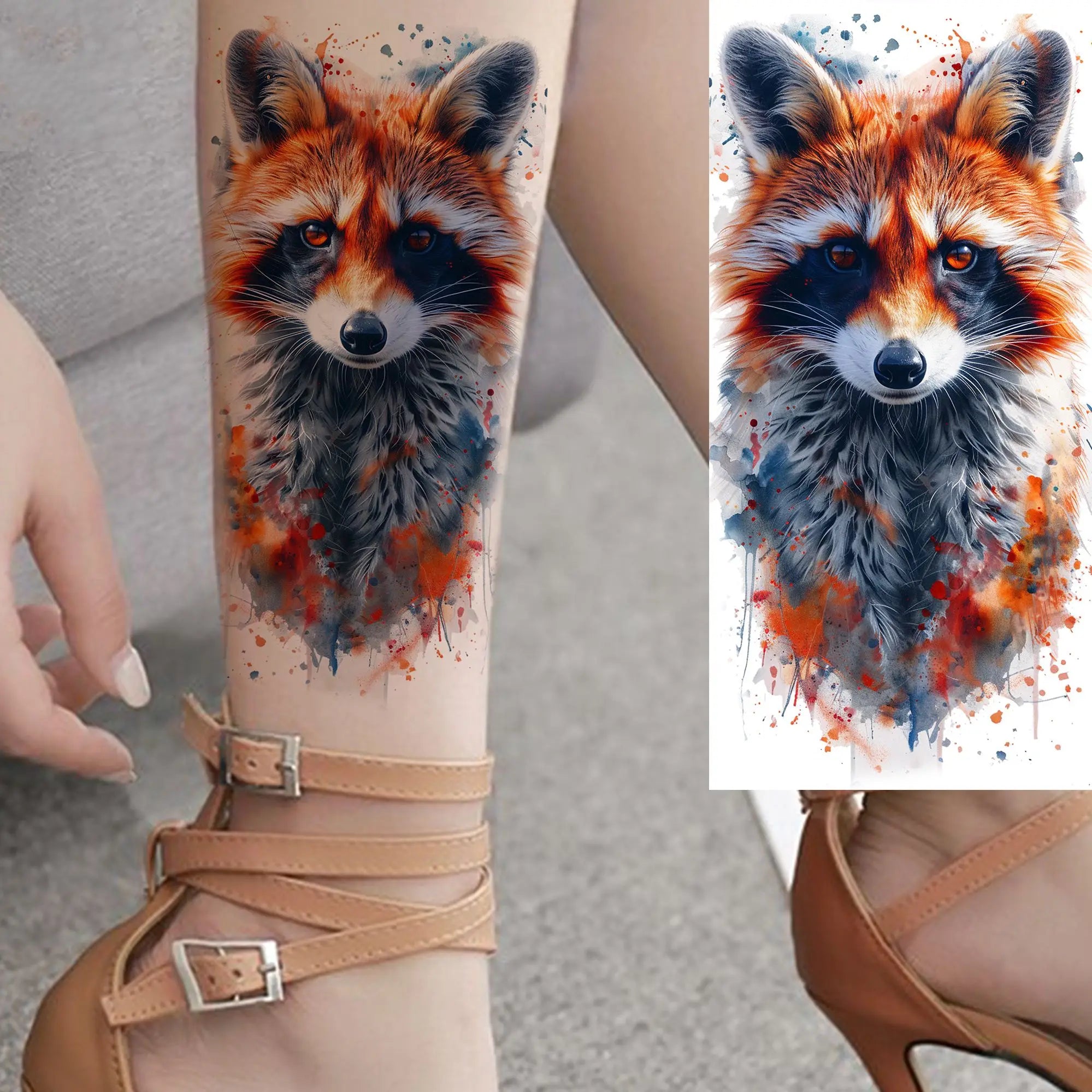 1 Sheet Unique Watercolr Lion Tiger Animals Temporary Tattoos Long Lasting Waterproof Fox Owl Fake Tattoo Sticker Body Art Tatoo