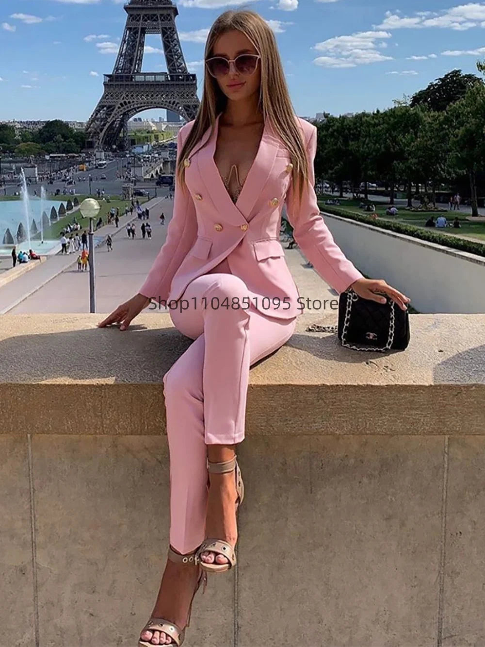 New Elegant Pant Suits Women's Western-Style Beige 2PCS Set Smooths Your Silhouette Through Commuting Casual Women Suits Set