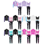 3Pcs Kids Girls Skating Athletic Fitness Workout Tracksuit Sleeveless Vest Top +Pants with Long Sleeve Zipper Sweatshirt Gym Set