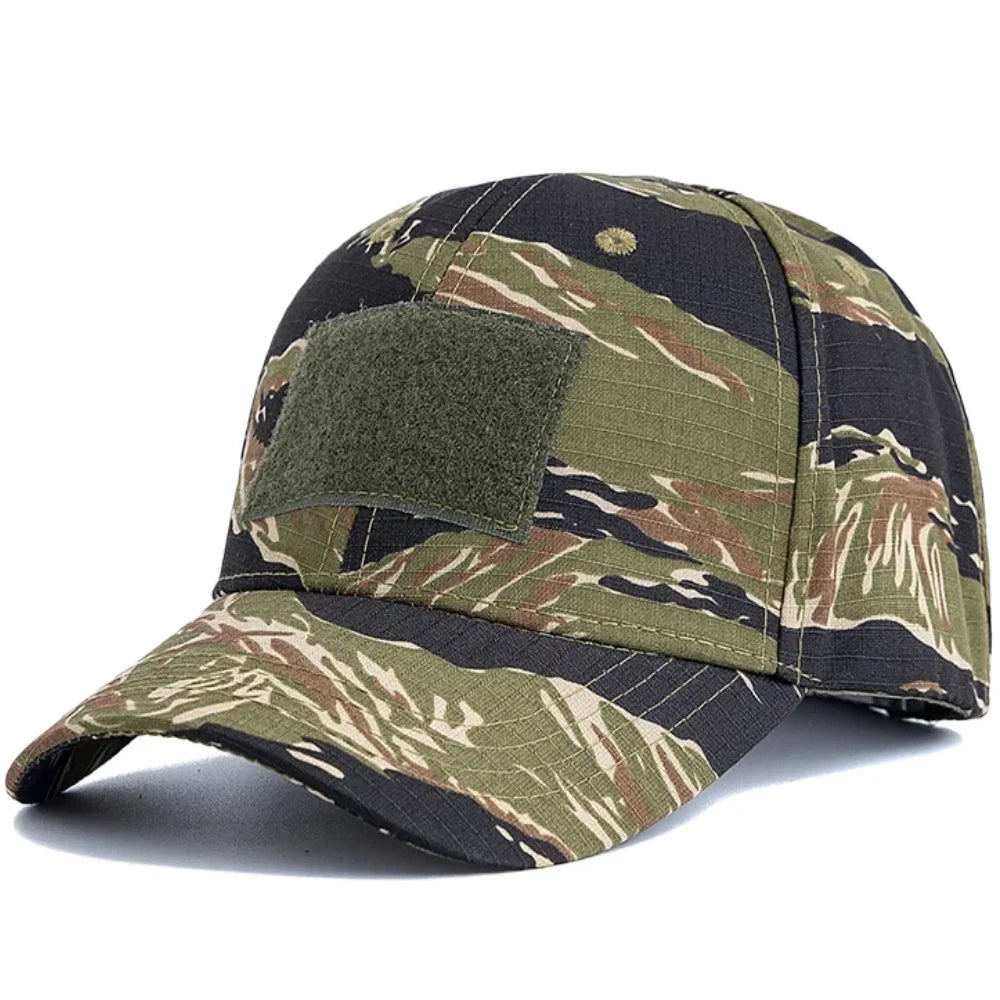 Men's Camouflage Tactical Baseball Cap With 3 Velcro Patches Military Camouflage Hat Cap For Outdoor Jugle Fishing Hiking Caps