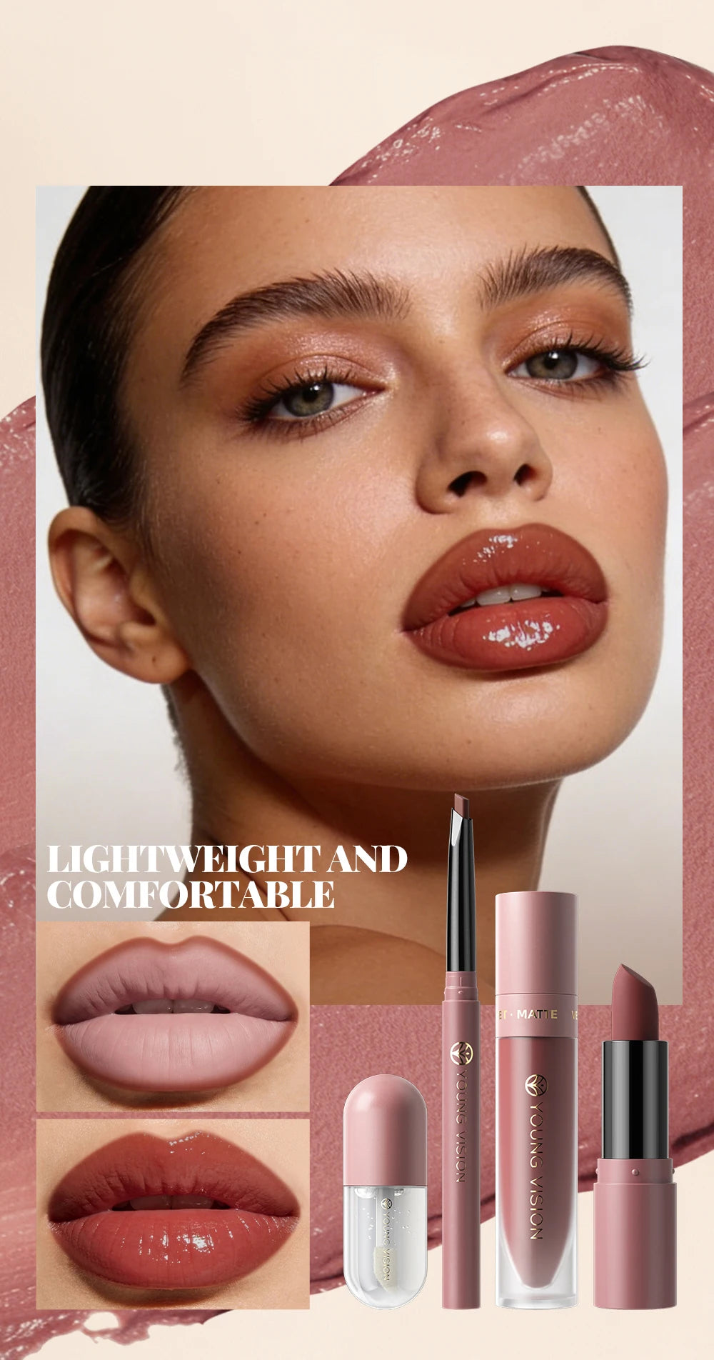 4pcs/Set Long Lasting Waterproof Lip Makeup Kit - Soft Smooth Creamy Lipliner Lipstick & lip gloss lip oil Set