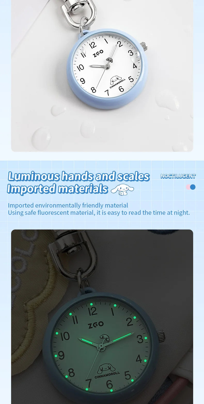 ZGO Sanrio Cinnamoroll Lady Pocket Watch, Simple Design Sense Pendant Watch, Waterproof, Quartz Watch, Gift 733