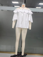 Fashion Ruffled Sexy One Shoulder Women's Short Sleeve Shirt Summer New Casual Loose Tops Female Elegant Versatile Office Shirt