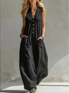 Jumpsuits women 2026 rompers Double-pocket casual linen cotton sleeveless long jumpsuits women's clothing