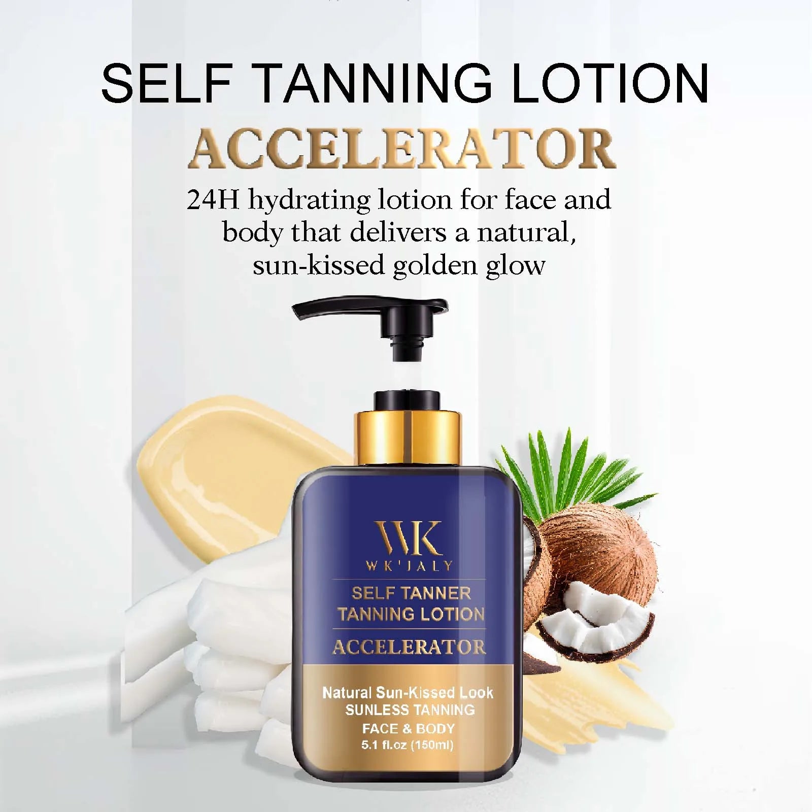 WK JALY Self Tanner Body Lotion, Fair To Medium Skin Tone, Sunless Tanning Moisturizer With Coconut Oil, Carrot Oil, Shea Butter Main image