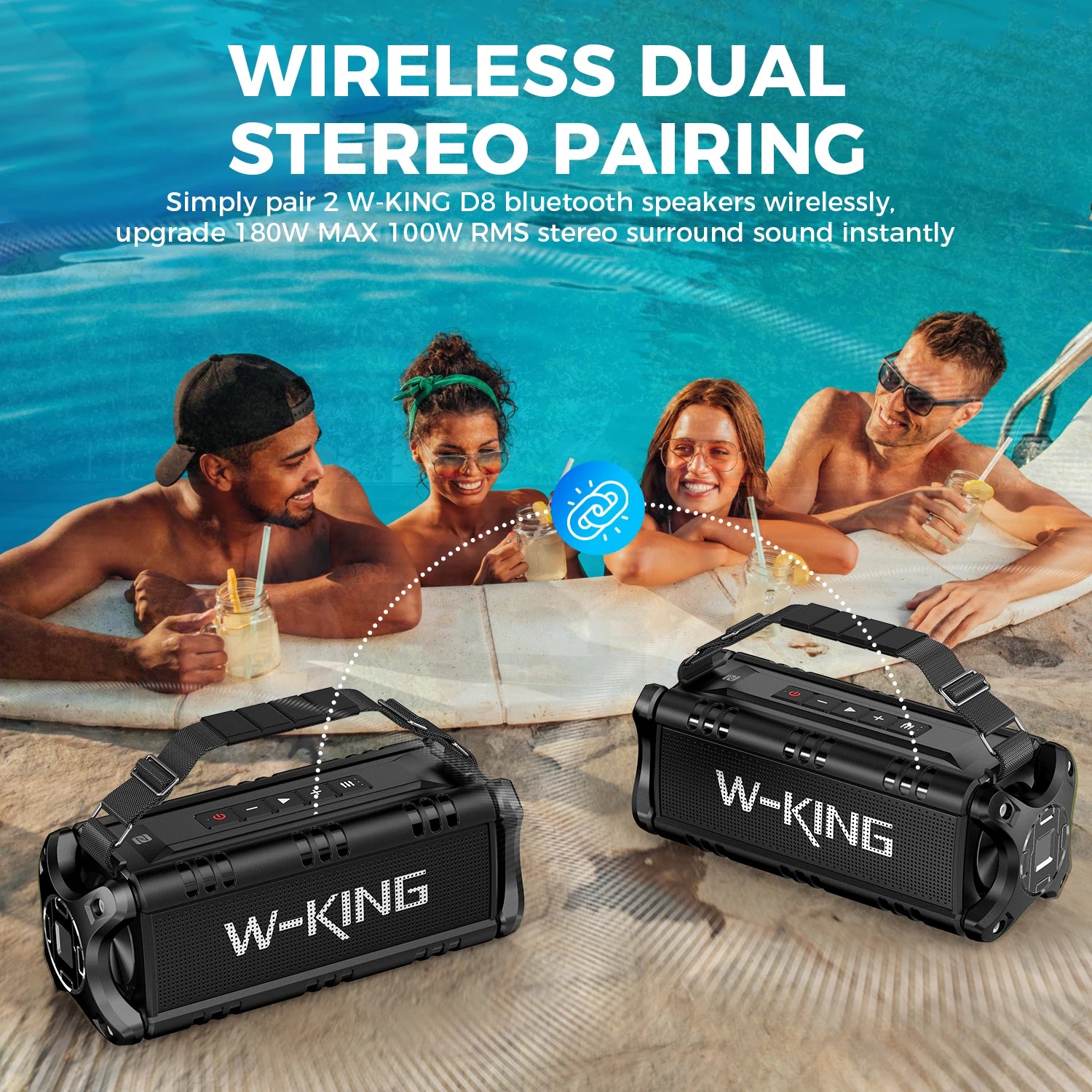 W-KING D8 Bluetooth Speaker, 50W RMS IPX6 Waterproof Loud Speakers Bluetooth Wireless, Large Outdoor Portable Speaker