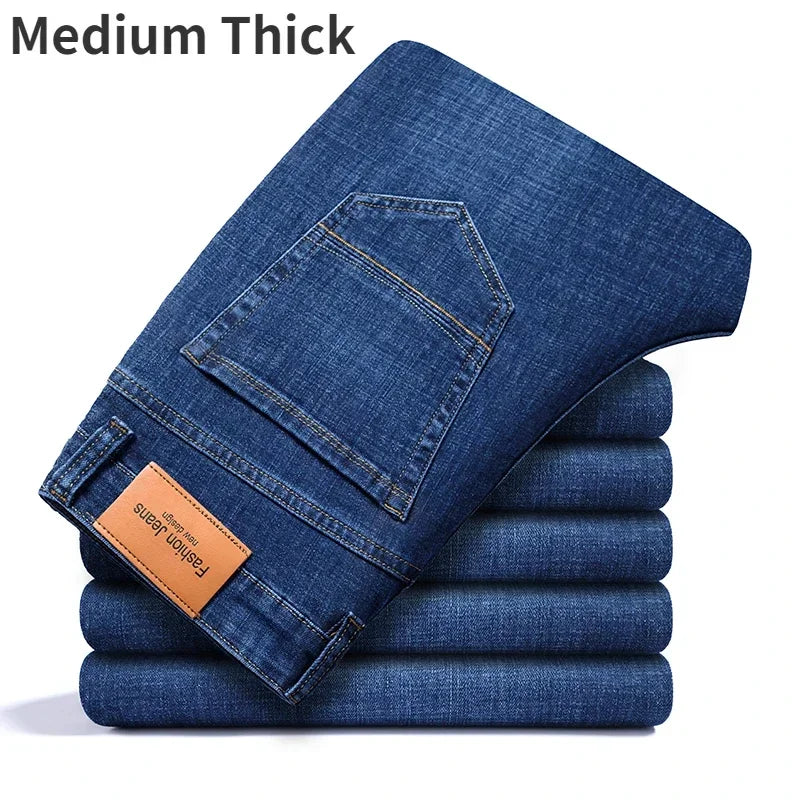 Man Pants Office Business Jeans Men Classic Blue Black Cotton Stretch Straight Denim Pants Male Brand Trousers