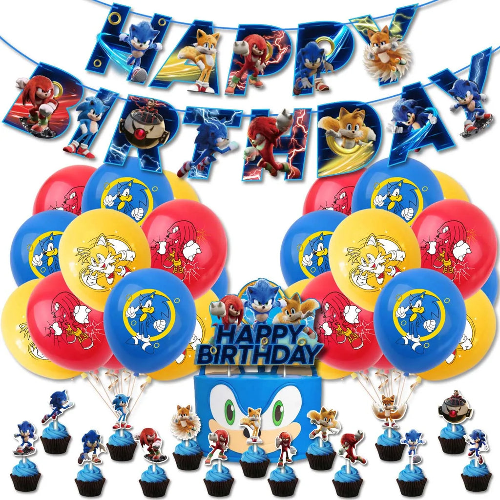 Sonic Birthday Party Decoration Game Hedgehog Balloons  Action Figure Party Paper Plate Towel Cup Tablecloth Toy Kid Gifts