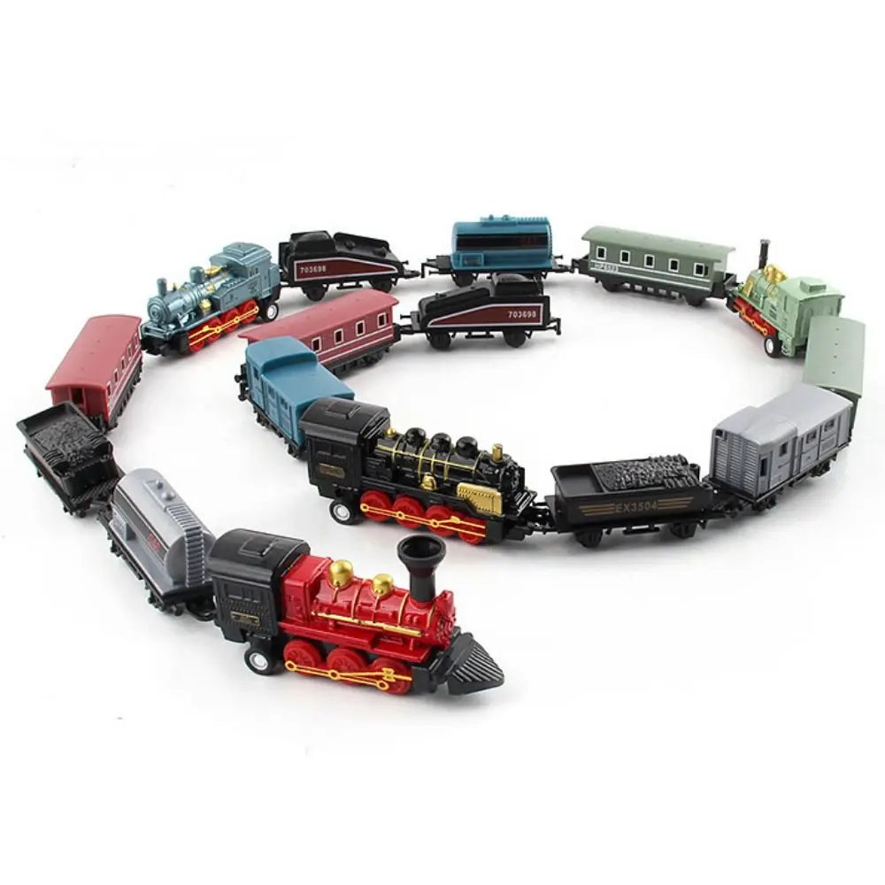 Car Vehicles Retro Steam Train Pull Back Model Diecast 1:60 Alloy Toy Train Kids Toys Set For Boys Gifts Kids Birthday