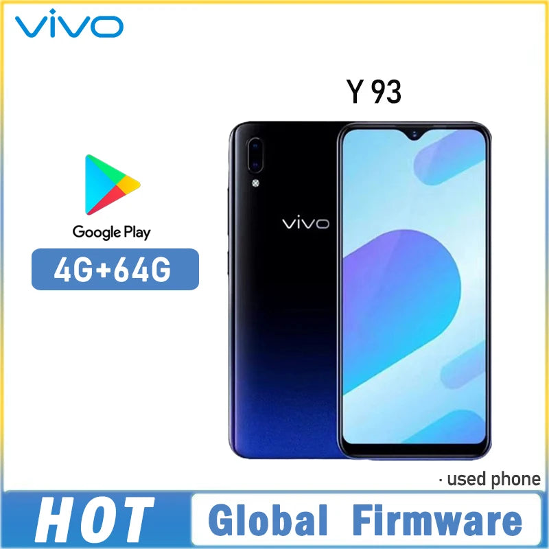 Global firmware VIVO Y93 Smartphone 4GB 64GB Octa core Android 8.1 6.2'' Camera 13MP+2.0MP Face ID cellphone y 9  Used Phone Main image