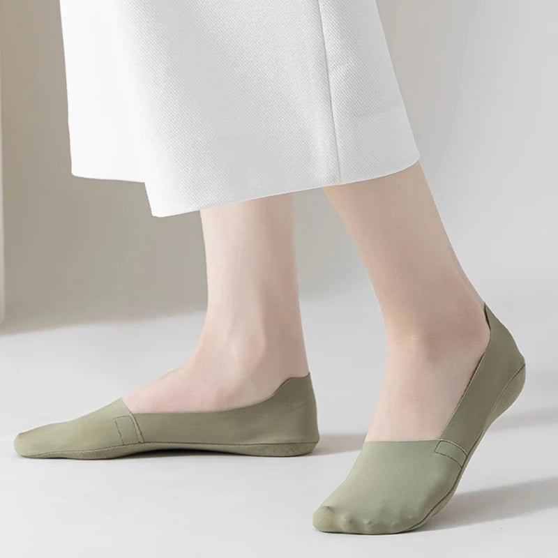 5Pairs Women Socks Breathable Invisible Silicone Non-slip Solid Color Boat Sock Comfortable High Quality No-Show Sox Ultra-thin