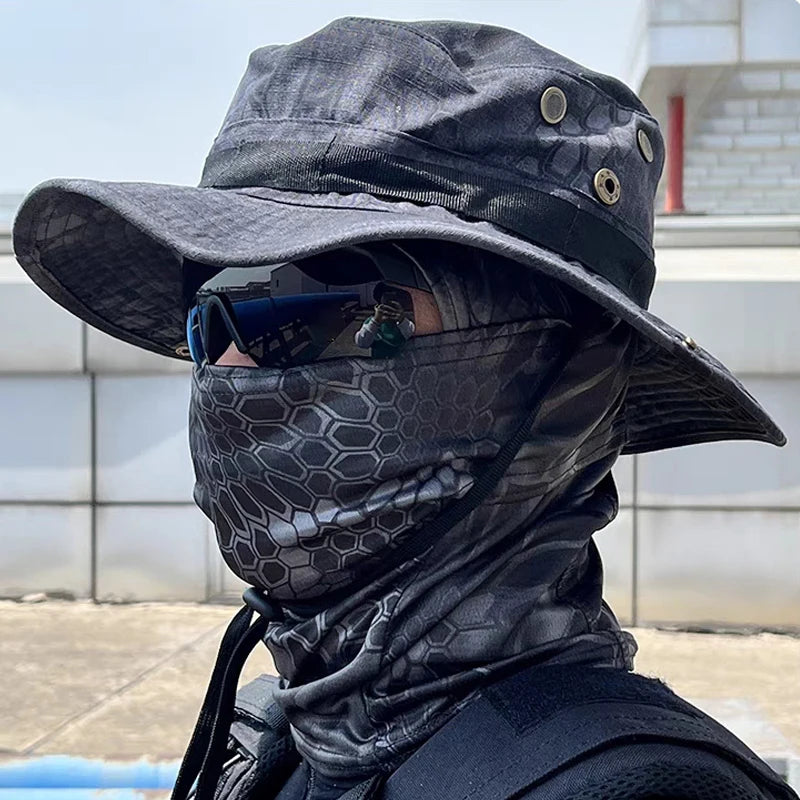 2Pcs/Set Men's Sun Protection Wide Brim Hat With Balaclava Mix Set Breathable Hunting Hat Outdoor Camping Hiking Fishing Cap